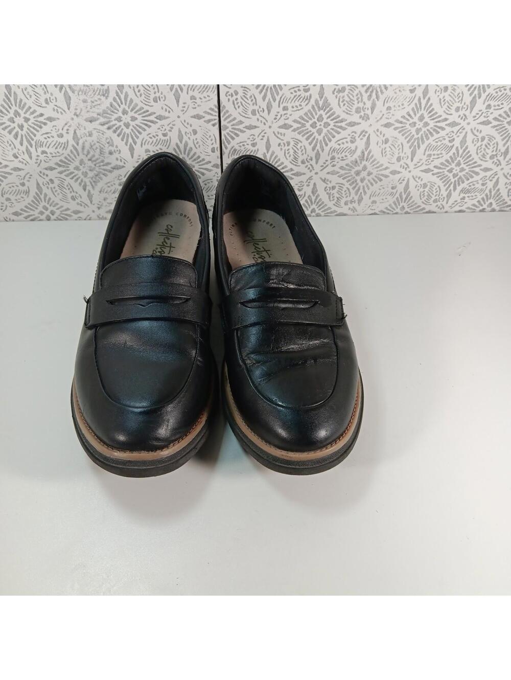 Clarks Collection Raisie Eletta Black Leather Penny Loafers - Women's Size 5.5M